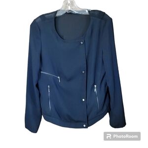 ZARA black lightweight snap front sheer back zippered pockets moto style jacket